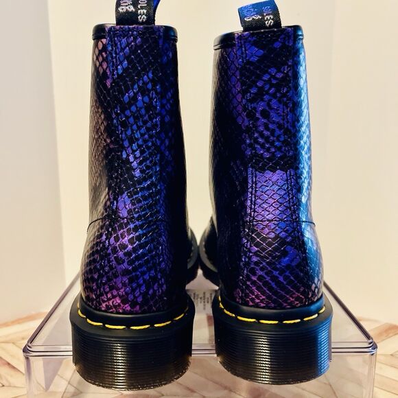 Dr Martens 1460 Snake Embossed Leather Purple Black Women 5 Boots Viper Croc - Picture 5 of 9